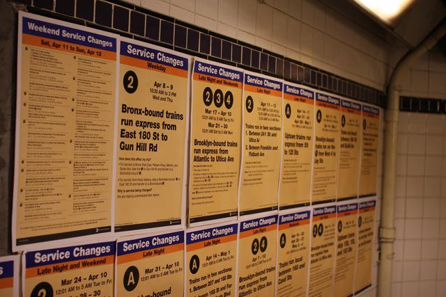 Photograph of some MTA service alerts from last month by arvindgrover on Flickr